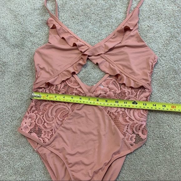 PINK dusty rose ruffle V-neck one piece swimsuit - Picture 7 of 9